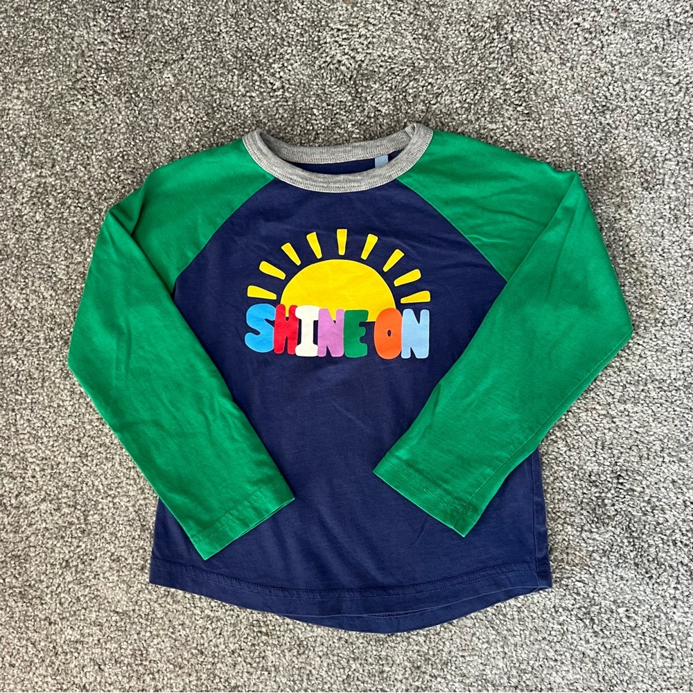Boden top girls 4 5 blue green sunshine shine on long sleeve casual shirt school